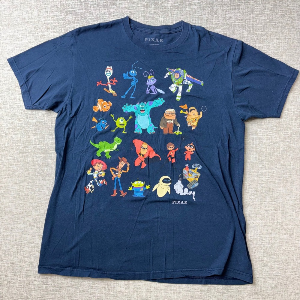 Disney Pixar Mens Large Character Grid Navy Blue Graphic T-Shirt